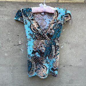Paisley Wrap-Style Women's Blouse in Teal